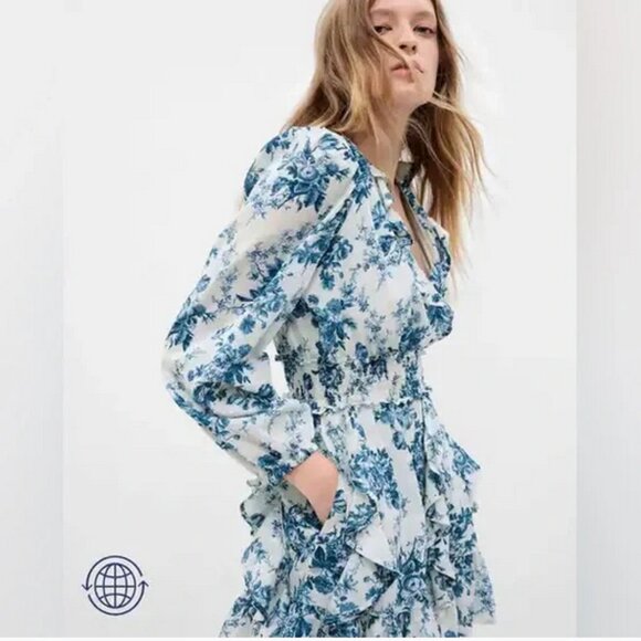 LoveShackFancy x Gap Blue Floral Ruffle Mini Dress - Picture 8 of 11